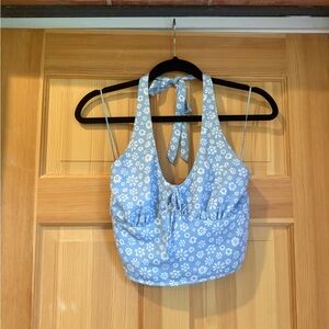 Hollister Blue Floral Halter Crop Top